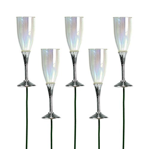 Article Décoration Nouvel An verre à champagne bouchon argent 7.5cm L27cm 12pcs