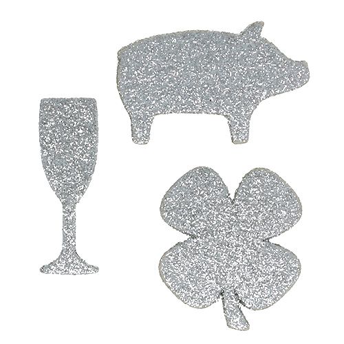 Floristik24 Mélange de décoration à paillettes de la Saint-Sylvestre argent 4 - 5 cm 24 p.