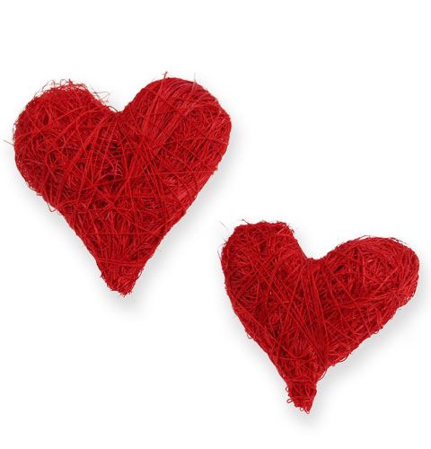 Floristik24 Coeurs sisal 5-6 cm rouge 24p