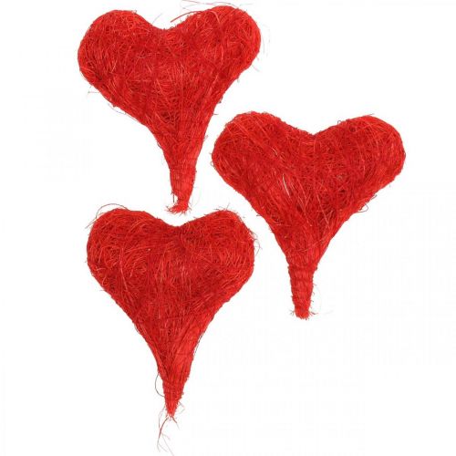 Article Coeurs en sisal rouge, décoration pour mariage, fibres de sisal naturel, Saint Valentin H7,5-9cm 16 pcs