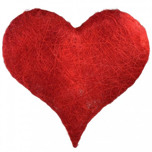 Décoration coeur en sisal avec fibres de sisal rouge 40x40cm