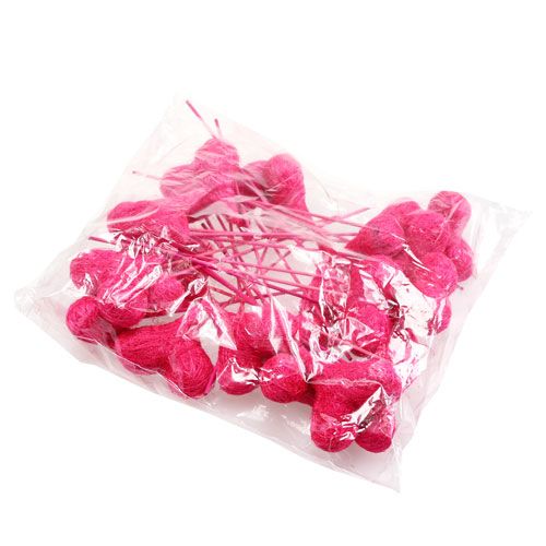 Floristik24 Cœurs de sisal sur tige, rose vif 8cm L25cm 24P