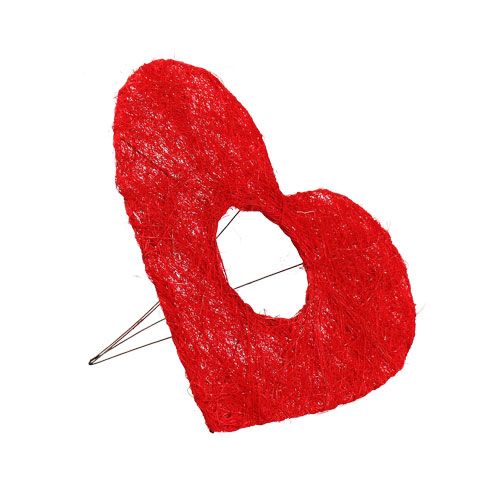 Floristik24 Manchette coeur en sisal rouge 15cm 10 pcs.