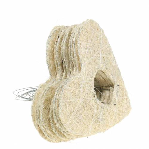 Floristik24 Manchette en sisal coeur blanchi 16cm 10 pcs