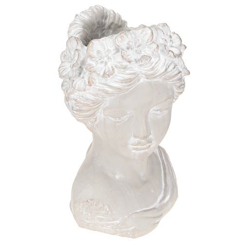 Sculpture buste féminin en pierre moulée, jardinière grise antique 15×14×25cm