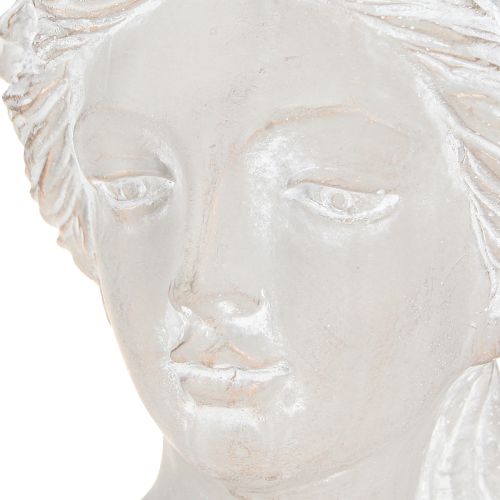 Article Sculpture buste féminin en pierre moulée, jardinière grise antique 15×14×25cm
