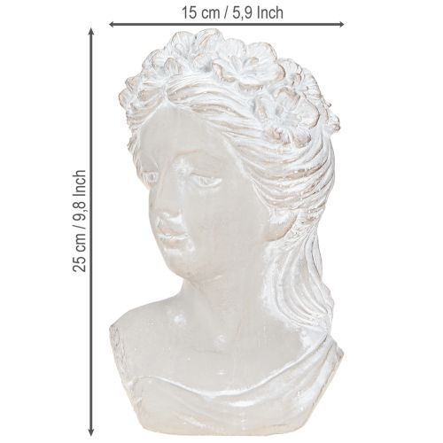 Article Sculpture buste féminin en pierre moulée, jardinière grise antique 15×14×25cm
