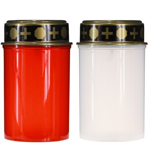 Article Lampes solaires funéraires LED en rouge blanc or Ø6,5cm H12cm