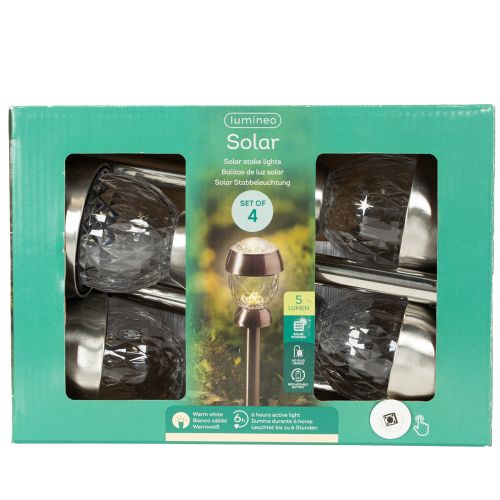 Lot de 4 lampes solaires de jardin avec piquet, 36 cm | Floristik24.be
