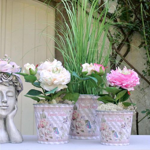 Floristik24 Pot de fleurs décoration d'été jardinière roses en métal Ø11,5cm H10,5cm