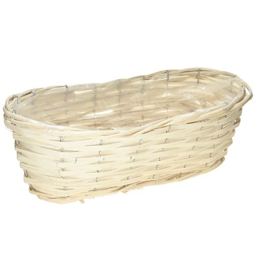Panier en copeaux d’osier tressé Lavé blanc 38×18×12cm