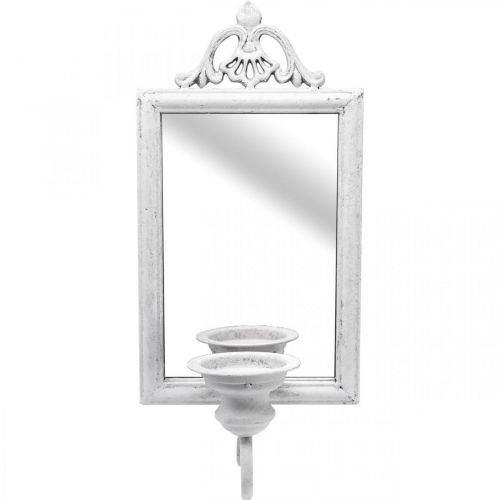 Miroir aspect ancien avec bougeoir métal blanc Shabby H50cm