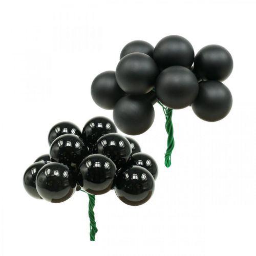 Mini boules de Noël sur fil de verre noir Ø20mm 140 pcs