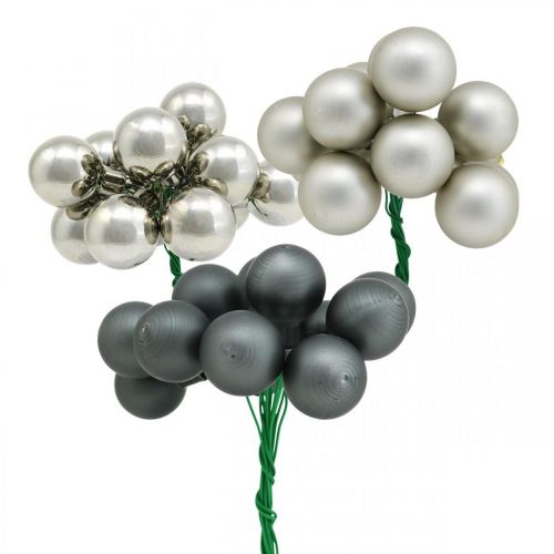 Article Mini boules de Noël anthracite, baies miroir argent Ø20mm 140 pièces