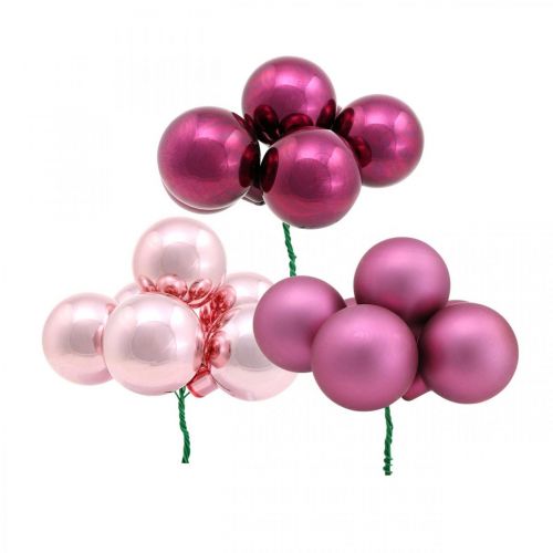 Mini Boule de Noël Verre Rose Miroir Baies Berry Ø20mm 140 pcs