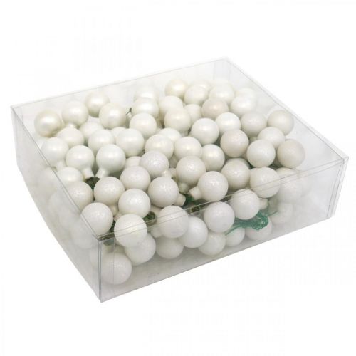 Article Mini boule de Noël baies miroir marbrées blanches Ø20mm 140 pcs