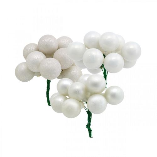 Floristik24 Mini boule de Noël baies miroir marbrées blanches Ø20mm 140 pcs