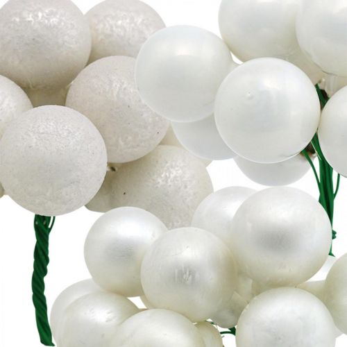 Article Mini boule de Noël baies miroir marbrées blanches Ø20mm 140 pcs