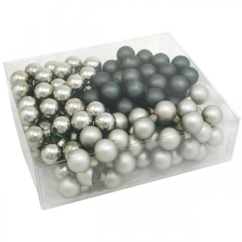 Article Mini boules de Noël argent, baies miroir anthracite Ø25mm 140 pièces