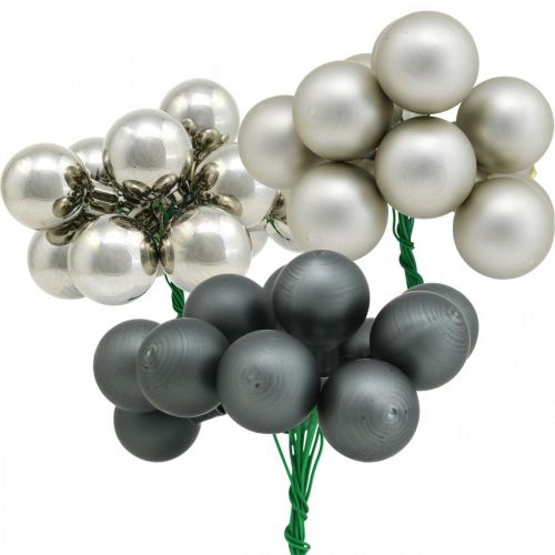 Floristik24 Mini boules de Noël argent, miroir anthracite baies Ø25mm 140p