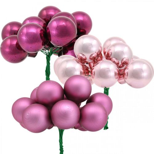 Mini boule de Noël rose baie miroir baies verre Ø25mm 140p