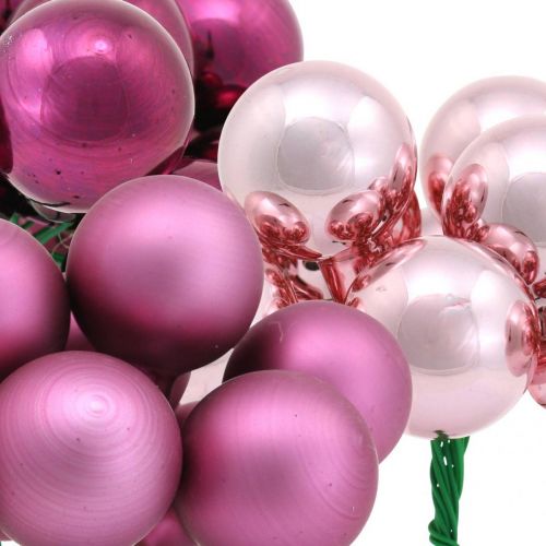 Floristik24 Mini boule de Noël rose baie miroir baies verre Ø25mm 140p