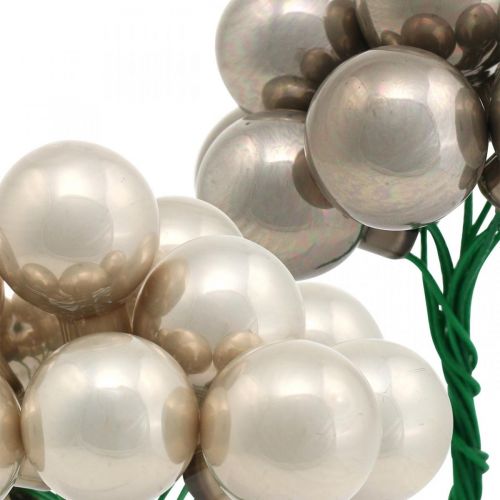 Floristik24 Mini boule de Noël crème, verre baies miroir gris Ø20mm 140p