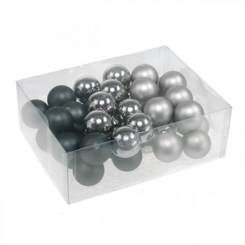 Article Mini boules de Noël argent, verre anthracite Ø40mm mix 32 pcs