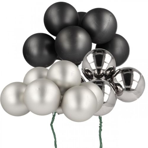 Floristik24 Mini boules de Noël argent, verre anthracite Ø40mm mix 32 pcs