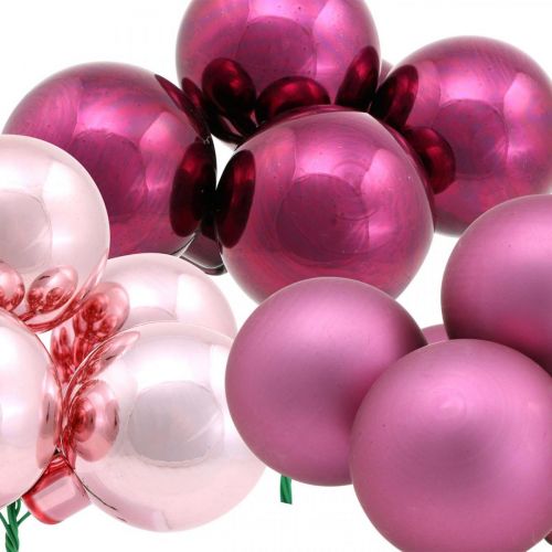 Article Mini boule de Noël rose miroir baies verre Ø40mm mix 32pcs