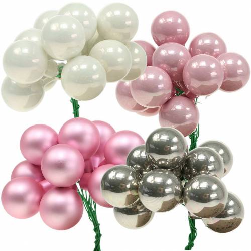 Floristik24 Mini boule de Noël sur fil 40mm rose, argent, blanc 36pcs
