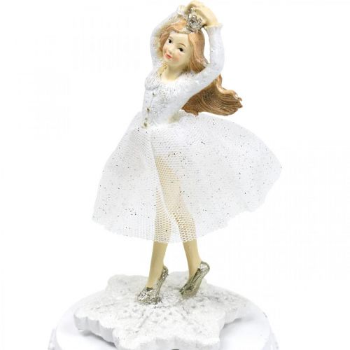 Floristik24 Boîte à musique ballerine blanche décoration hivernale Ø10,5cm H18,5cm
