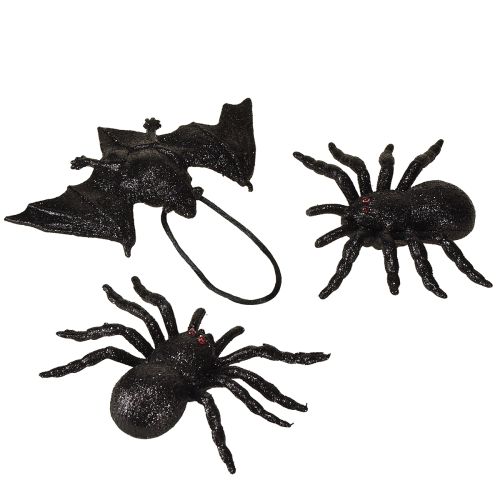 Floristik24 Figurines d&#39;araignées et de chauves-souris noires 10 cm, 14 cm, 3 pièces