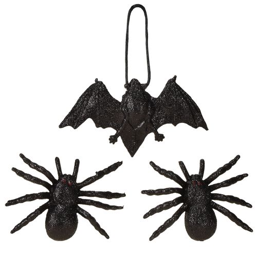 Article Figurines d'araignées et de chauves-souris noires 10 cm, 14 cm, 3 pièces
