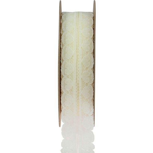 Floristik24 Ruban dentelle coeurs ruban décoratif dentelle crème 25mm 15m