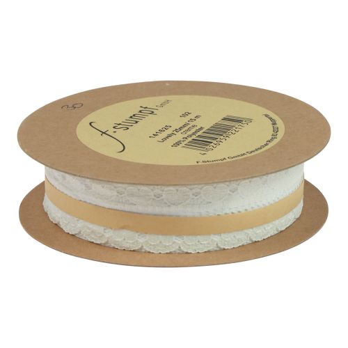 Article Ruban dentelle coeurs ruban décoratif dentelle crème 25mm 15m