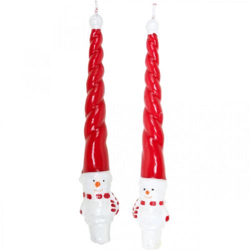 Bougie conique bonhomme de neige Noël rouge 26cm 2pcs