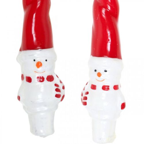 Article Bougie conique bonhomme de neige Noël rouge 26cm 2pcs