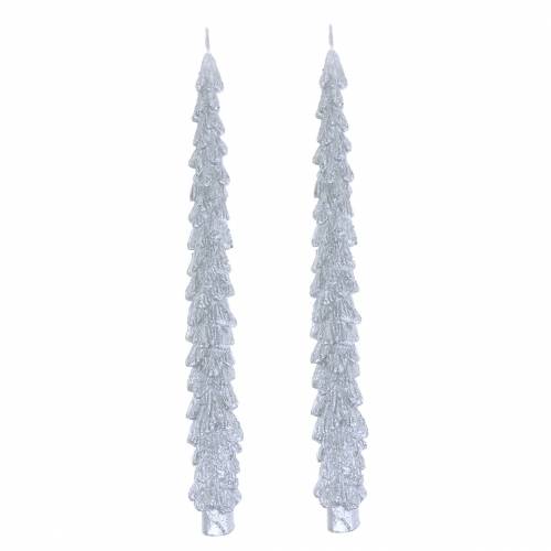 Floristik24 Bougies coniques sapin argent 30mm × 260mm 2pcs