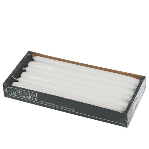 Article Bougies coniques 250/23 bougies blanches 12 pièces