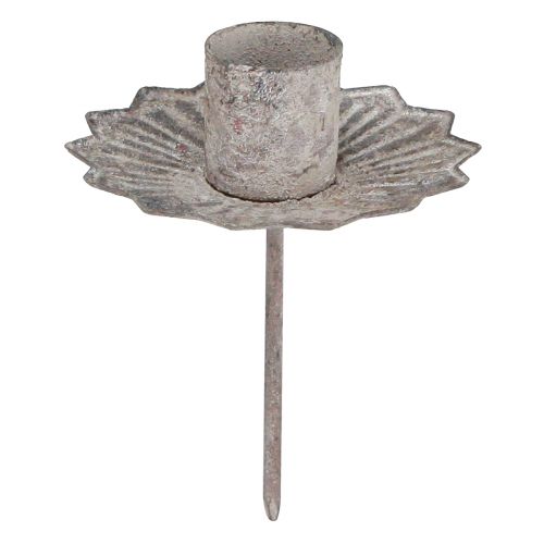 Floristik24 Bougeoir à piquer pour chandelle Gris antique 7×8,5cm 4pcs