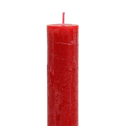 Article Bougies coniques teintes en rouge 34mm x 240mm 4 pcs