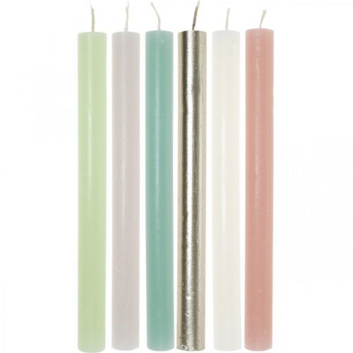 Floristik24 Bougies en bâton, uni, différentes couleurs, 21×240mm, 12 pièces