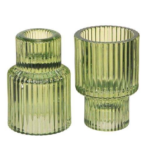 Article Bougeoir bâton verre photophore vert H8cm 4 pcs