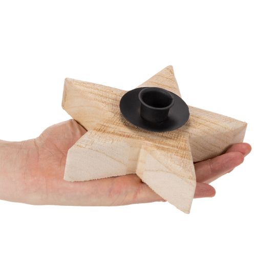 Bougeoir rustique en bois en forme d'étoile pour bougies coniques, 16 cm | Floristik24.be