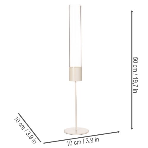 Bougeoir cylindrique en verre sur base métallique 50 cm | Floristik24.be