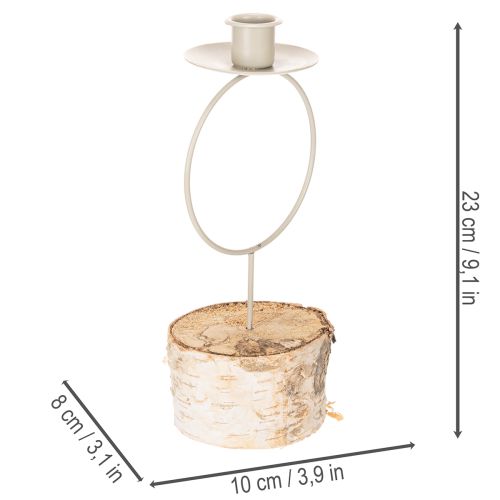Bougeoir avec base en bois de bouleau et anneau en métal, 20 cm | Floristik24.be