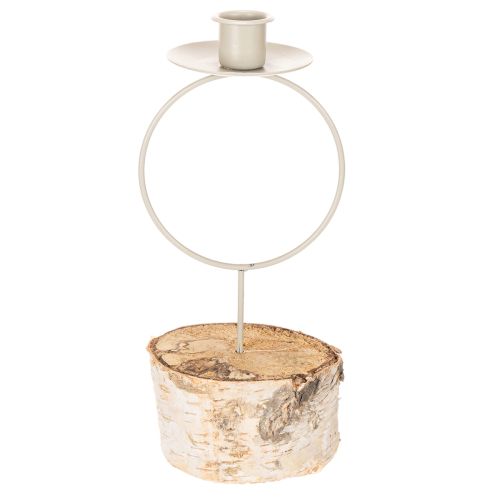 Bougeoir avec base en bois de bouleau et anneau en métal, 20 cm | Floristik24.be