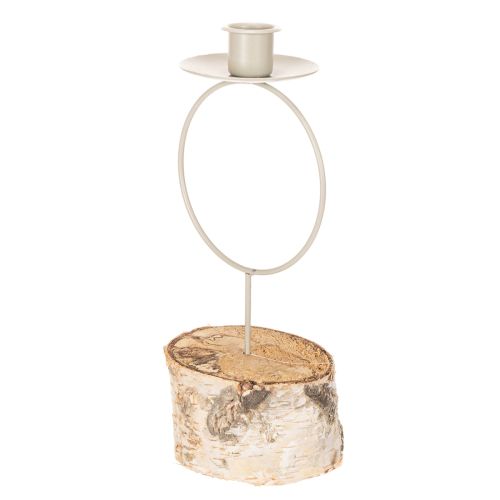 Bougeoir avec base en bois de bouleau et anneau en métal, 20 cm | Floristik24.be