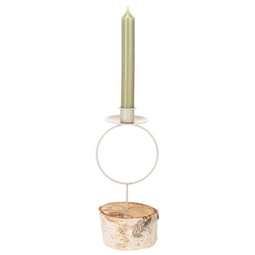Bougeoir avec base en bois de bouleau et anneau en métal, 20 cm | Floristik24.be